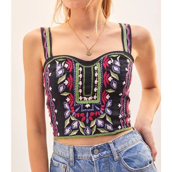 Anthropologie Embroidered Crop Top Artsy Boho Festival Folk Summer Southwestern - Picture 1 of 6